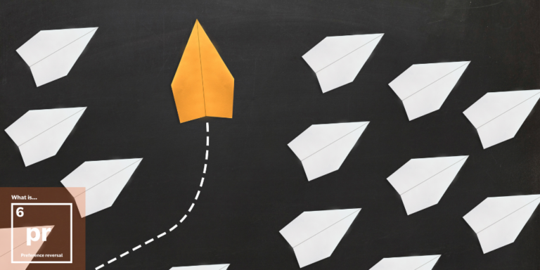 An orange paper plane flies in one direction, contrasting with several white paper planes going in another direction. There is a dashed line showing its path. In the bottom left corner, theres a peach-colored placeholder for content labeled What is... 6 pr.