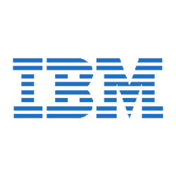 The image shows the IBM logo. It consists of the letters IBM in a bold, blue, striped font. The stripes give a segmented appearance to each letter. The background is white.